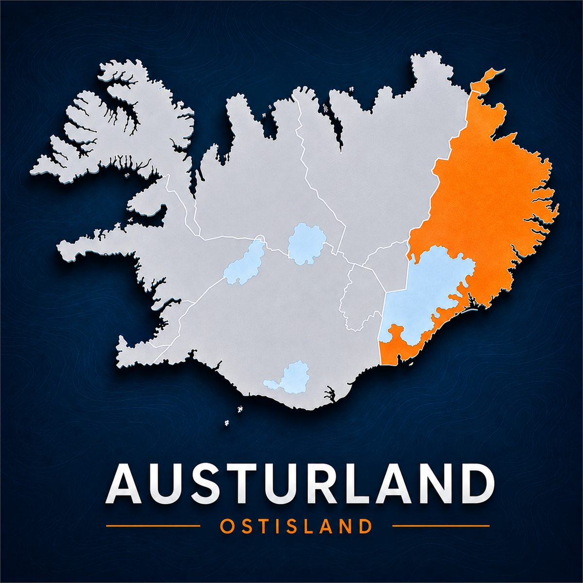 Karte von Island mit markierter Region Ostisland